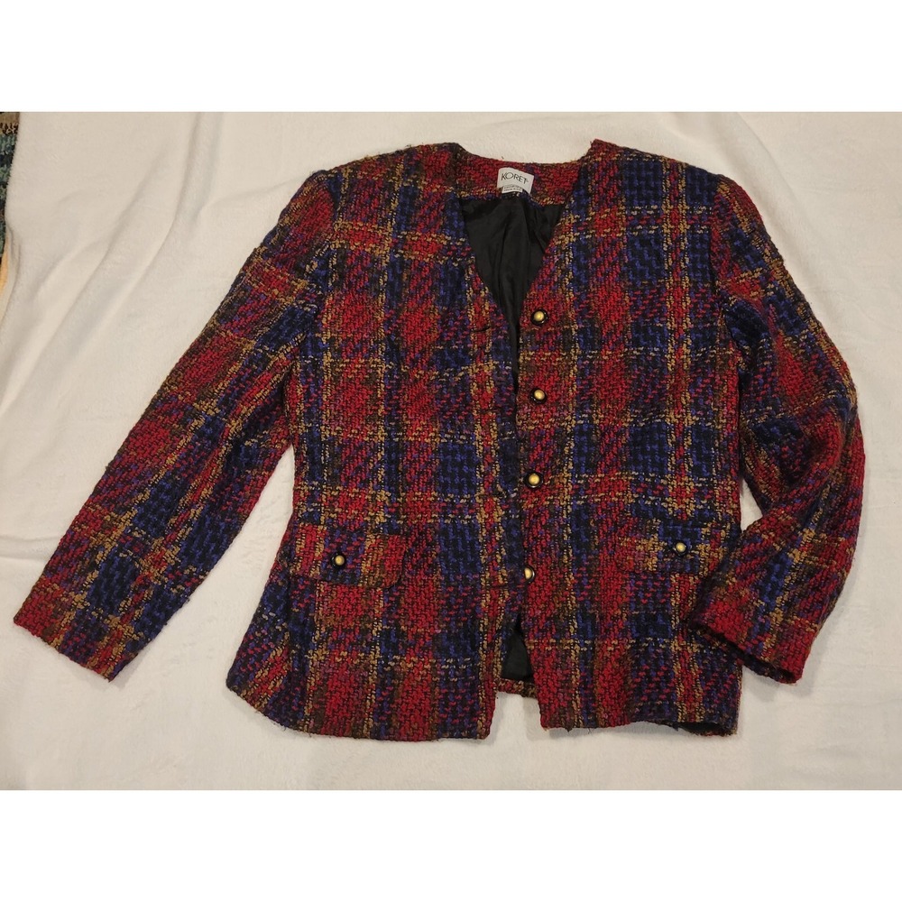 KORET MULTI-COLOR BUTTON DOWN PLAID JACKET/COAT SIZE 14